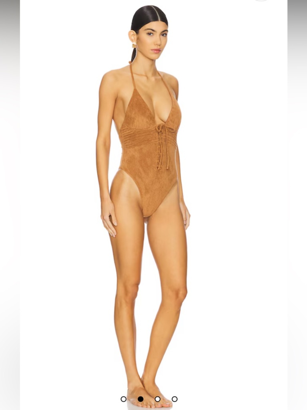 Frankie’s Bikinis x Bella Hadid Barrel Faux Suede One Piece Swimsuit- size M